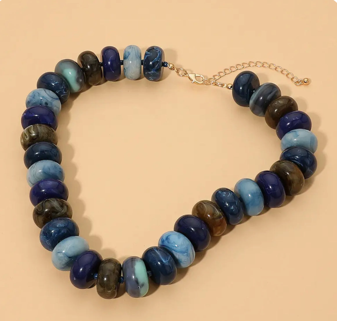 Gia Multicolor Beaded Chunky Necklace- Blues