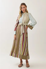 Rylen Mixed Stripe Belted Shirt Maxi Dress