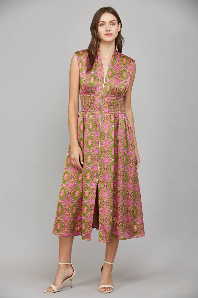 GEORGIA OLIVE AND PINK ZIP FRONT DRESS BY FATE