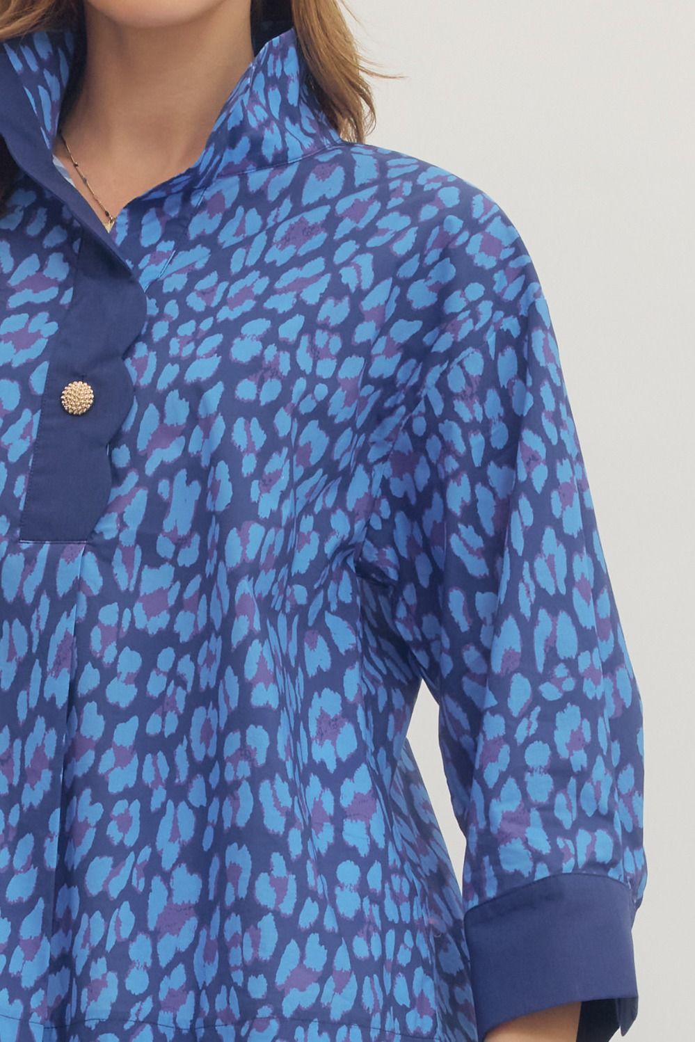 Lexi Leopard Gold Button Top- Blue Mix