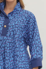 Lexi Leopard Gold Button Top- Blue Mix