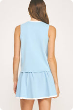 Blue Skies Button Down Knit Vest Top and Skirt SET