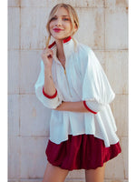 GILLIAN MOCK NECK HALF ZIP CONTRAST TRIM SWING TOP