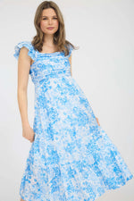 Fiona Floral Ruffle Strap Detail Pleated Midi Dress