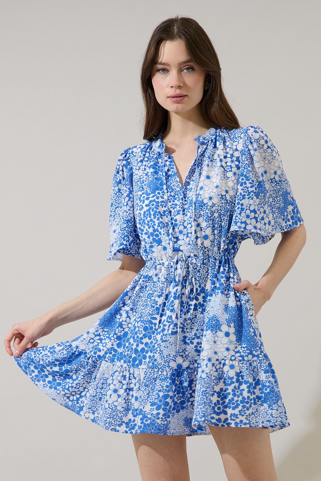 GRACEN FLORAL MINI DRESS WITH CINCH TIE WAIST (XS-XL)