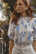 Bestia Floral Blossom Smocked Neckline Blouse
