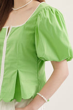 Apple Puff Sleeve Peplum Top with Contrasting Binding
