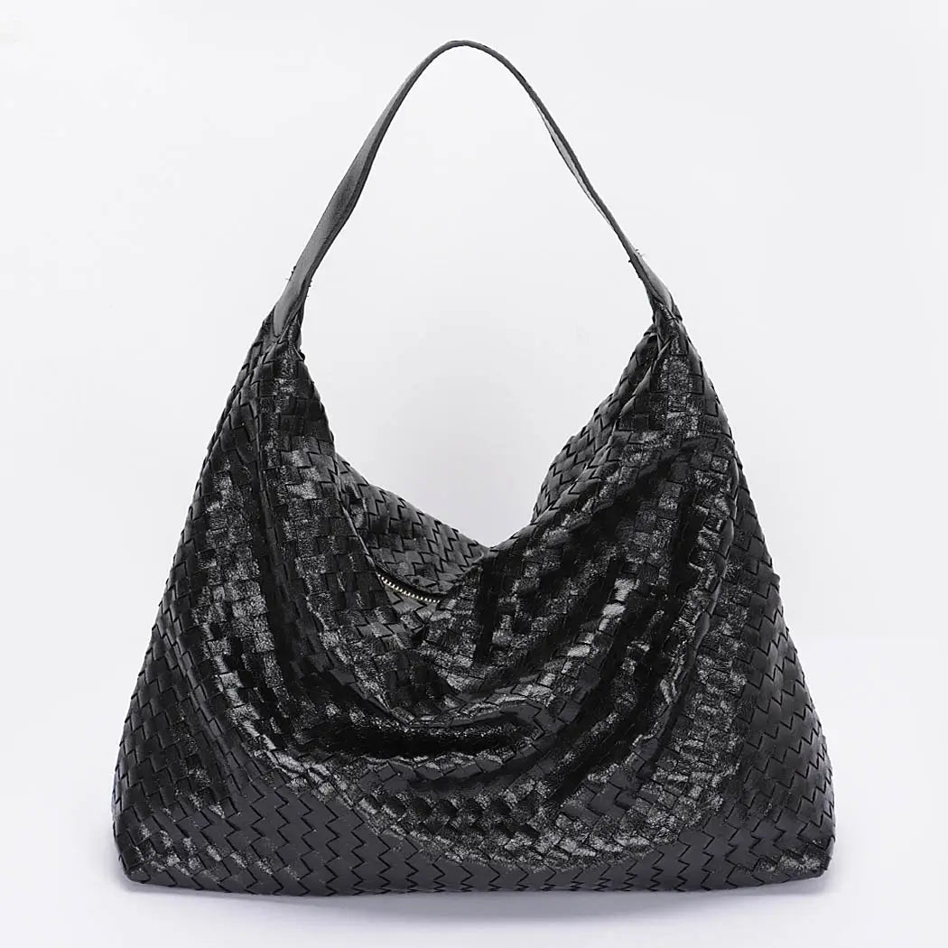 Black Metallic Braided Tote
