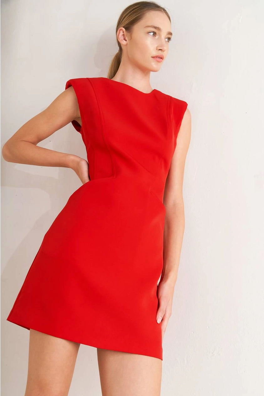 Classic Red Cap Sleeve Shift Dress with Pockets
