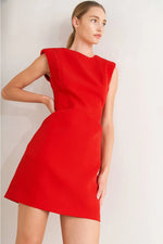 Classic Red Cap Sleeve Shift Dress with Pockets