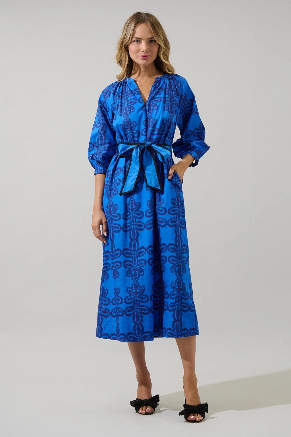 Romery Abstract Terie V-Neck Midi Dress