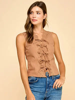 Mocha Eyelet Front Tie Top