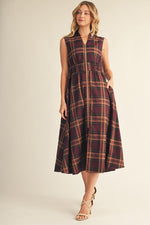 Fall Plaid Zip Front Midi Dress
