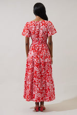 Hazen Red Floral Palmer Poplin Tiered Maxi Dress