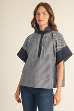 Brighton Navy Striped Button Front Top