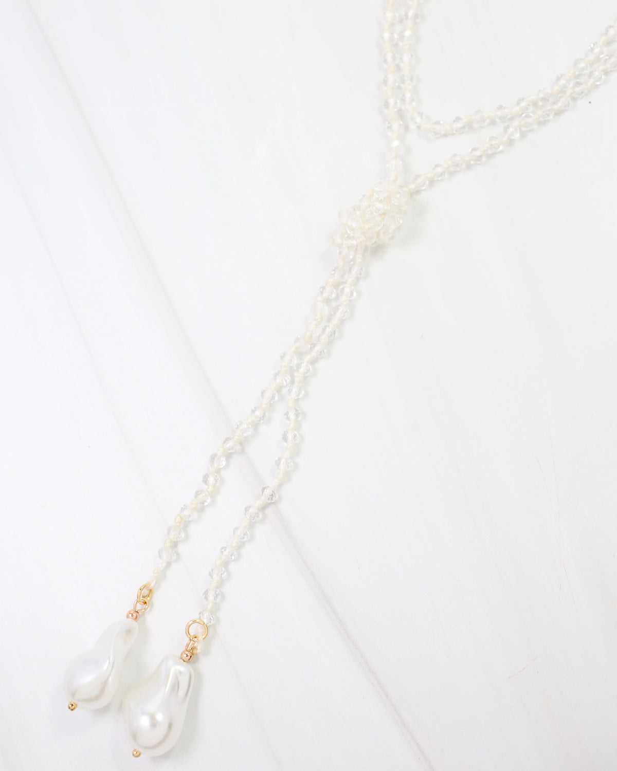 Niagara Falls Baroque Pearl Beaded Necklace- WHITE
