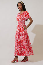 Hazen Red Floral Palmer Poplin Tiered Maxi Dress