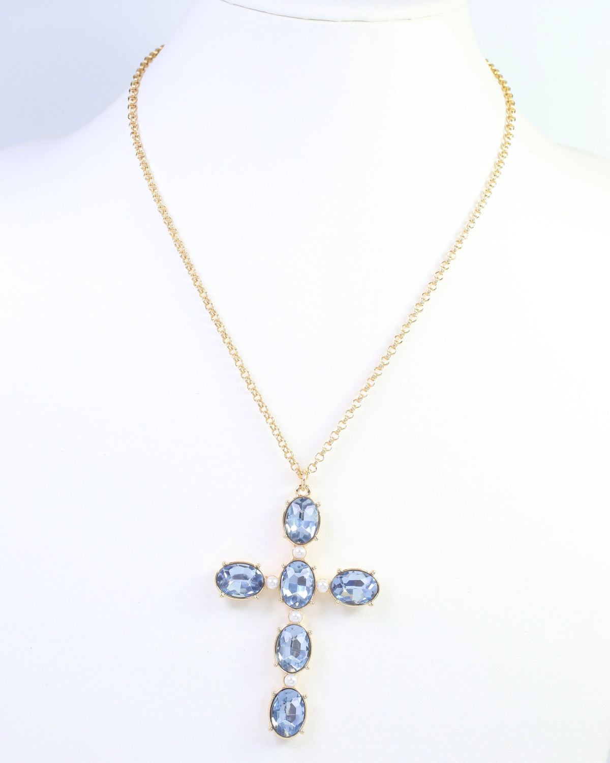 Gregory Glass Stone Cross Necklace -Sapphire