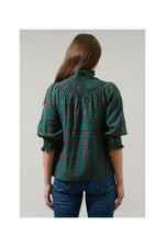 Jace Plaid Verity Smocked Top-Green