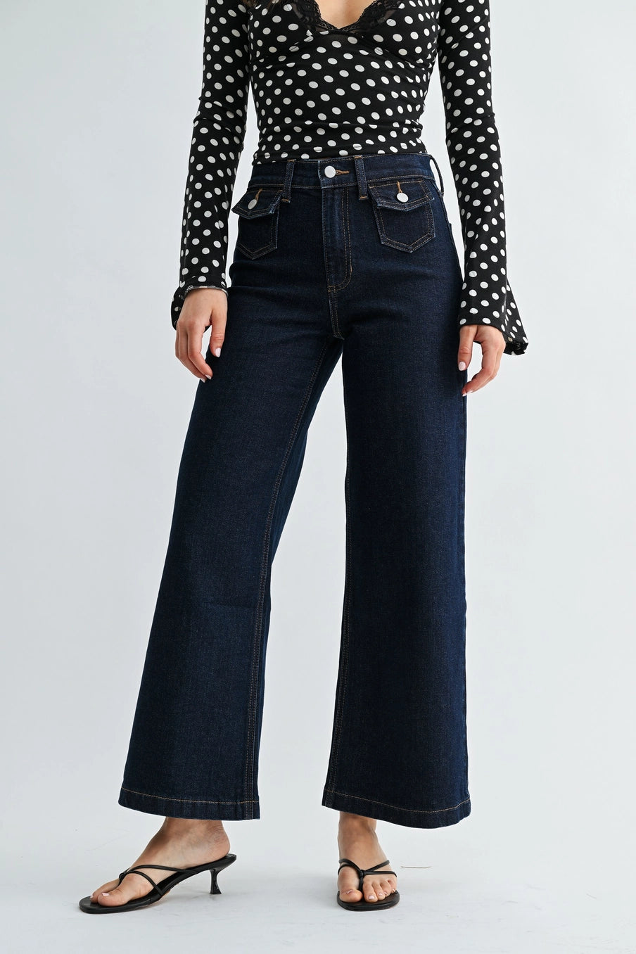 Just USA Mini Flap Pocket Wide Leg - Dark Denim -
