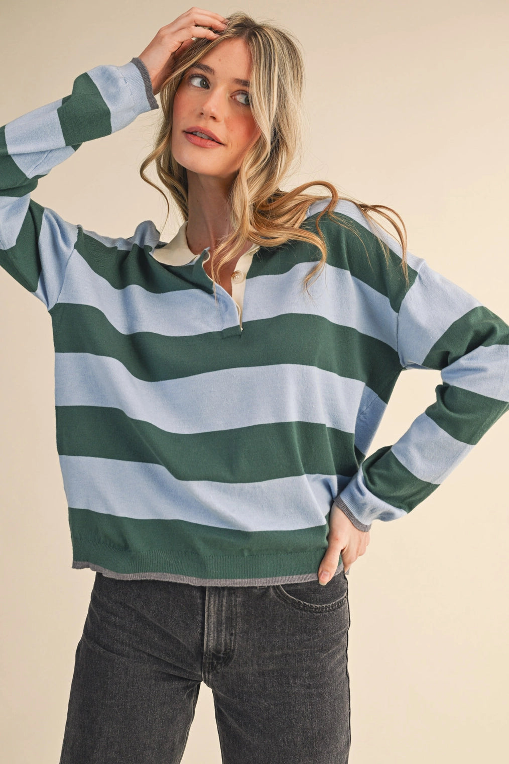 Striped Rugby Sweater- Blue/Green
