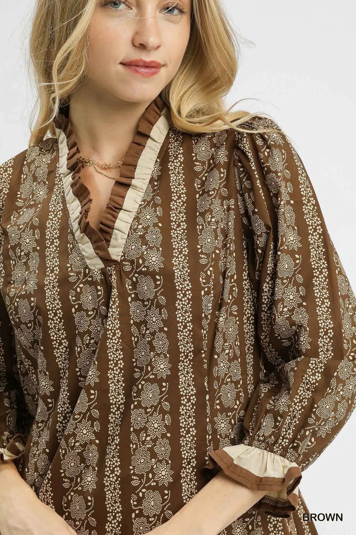 Anna Floral Stripe Ruffle Trim Mini Dress