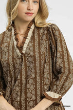 Anna Floral Stripe Ruffle Trim Mini Dress