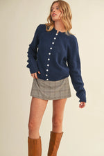 Leighton Marled Knit Sweater Cardigan - Navy or Ecru Oatmeal
