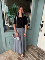 Black Gingham Elastic Waistband Maxi Skirt