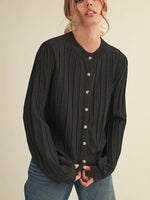Soft Ribbed Sweater Cardigan- Black