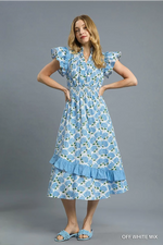 HYDRANGEA RUFFLE DETAIL MIDI DRESS