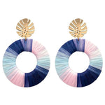 Multicolored Raffie Circle Earrings - Navy~Pink