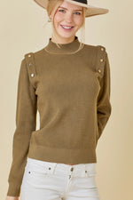 Gold Button Shoulder Super Soft Mock Neck Sweater - AVAILABLE IN Camel, Taupe and Olive