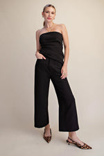 Colette Cropped Wide-Leg Stretch Pant- Black