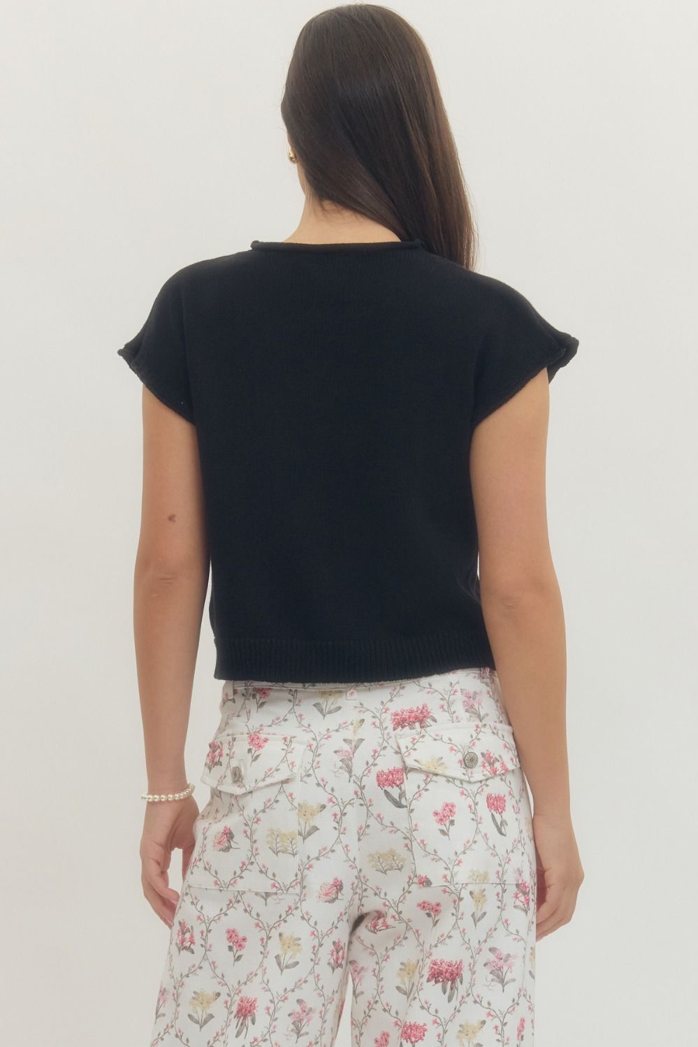 Naomi Button Down Knit Top- Black