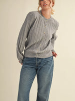 Soft Ribbed Sweater Cardigan- Grey