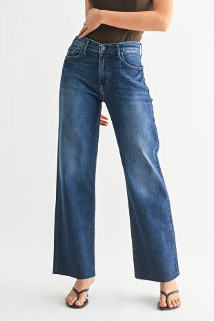 JBD SLIM PALAZZO WITH SCISSOR CUT-DARK WASH