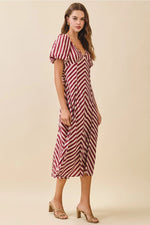 Chevron Striped Midi Dress- Burgundy