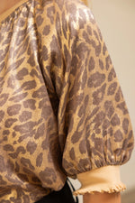 Raglan Puff Sleeve Metallic Animal Print Top by Voy