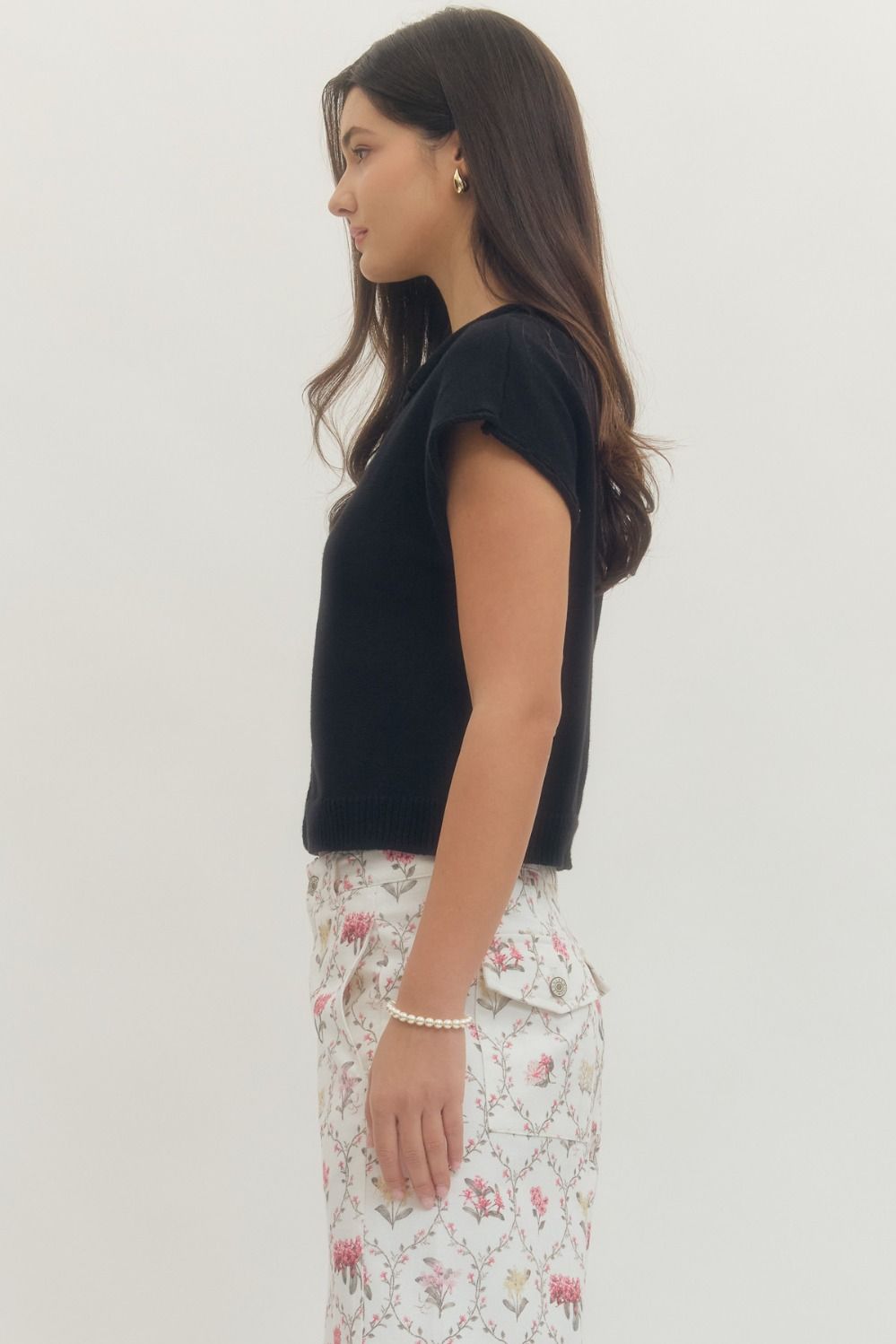 Naomi Button Down Knit Top- Black
