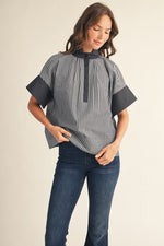 Brighton Navy Striped Button Front Top