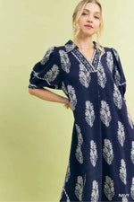 Classic Border Crest Print Midi Dress