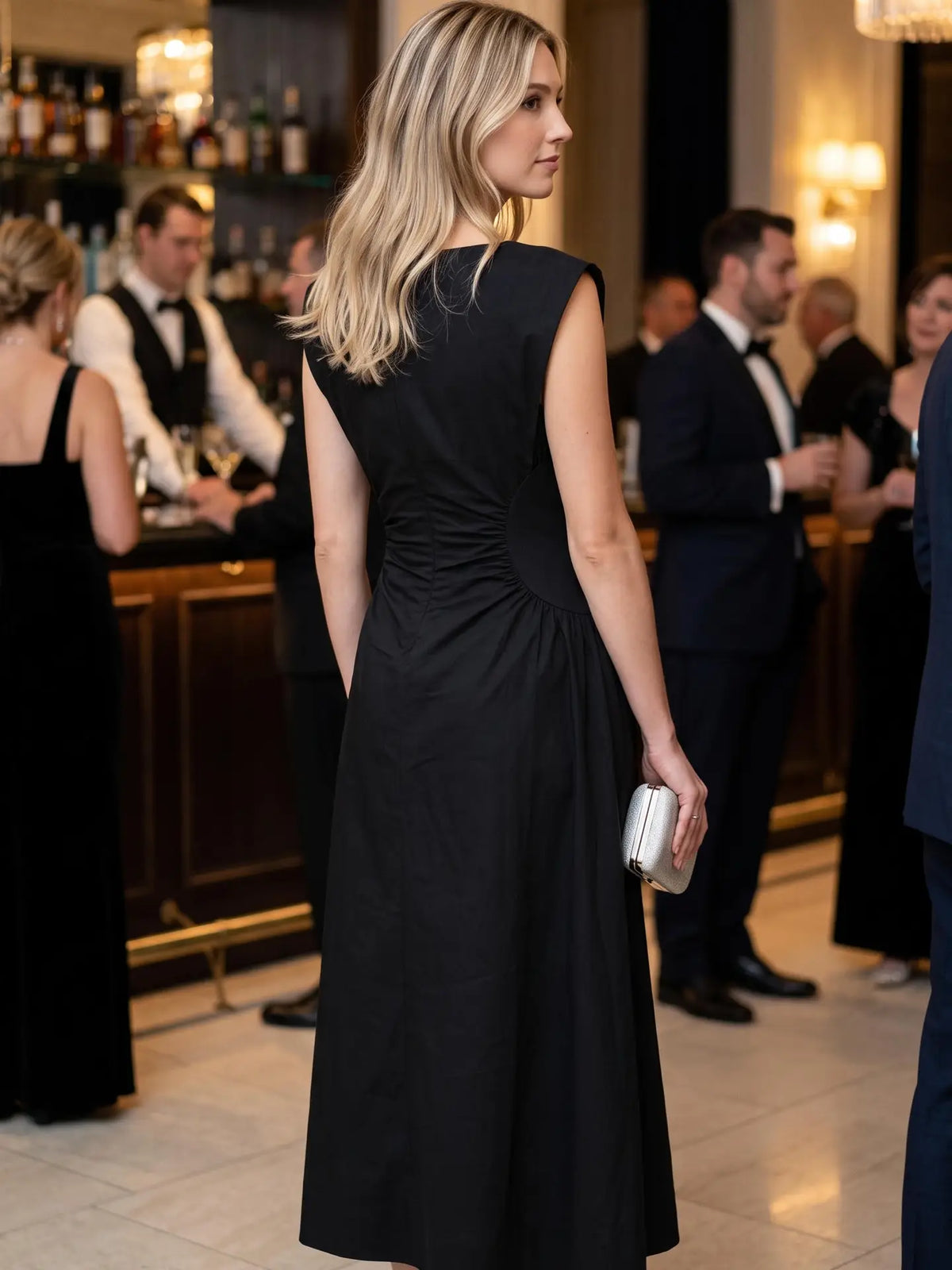 Diana Ruched Waist Midi Dress- Black