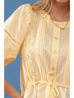 Mayla Light Yellow Eyelet Button Up Top
