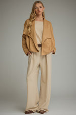 Evelyn Soft Suede Draped Lapel Jacket- Camel