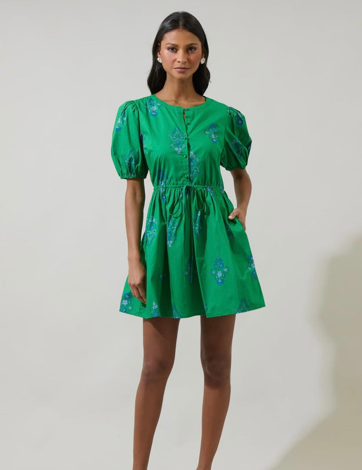 HALINA FLORAL ALBA SLEEVE MINI DRESS