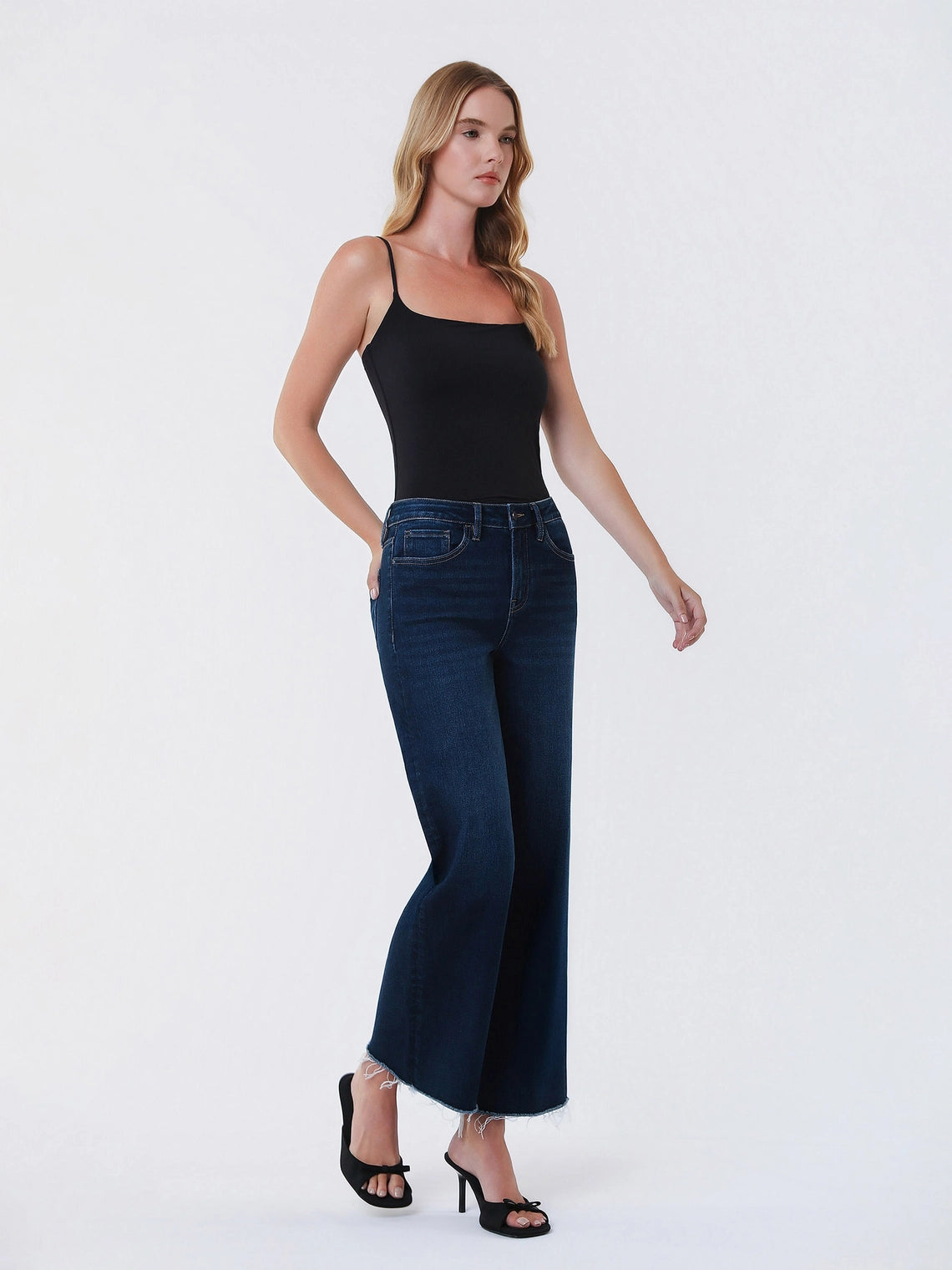 Olivia High Rise Dark Wash Ankle Wide Leg Jeans by Vervet