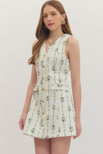 Alma Floral Print Button Down Mini with Flap Pocket Detail- Cream