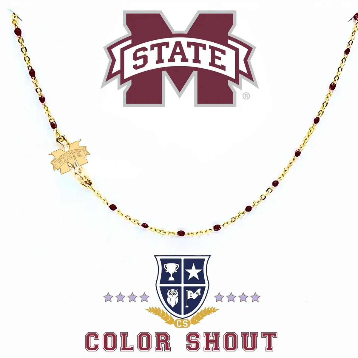 Mississippi State Dainty Side Set Necklace - Gold with Maroon