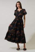 Zenzi Jungle Ordy Smocked Midi Dress